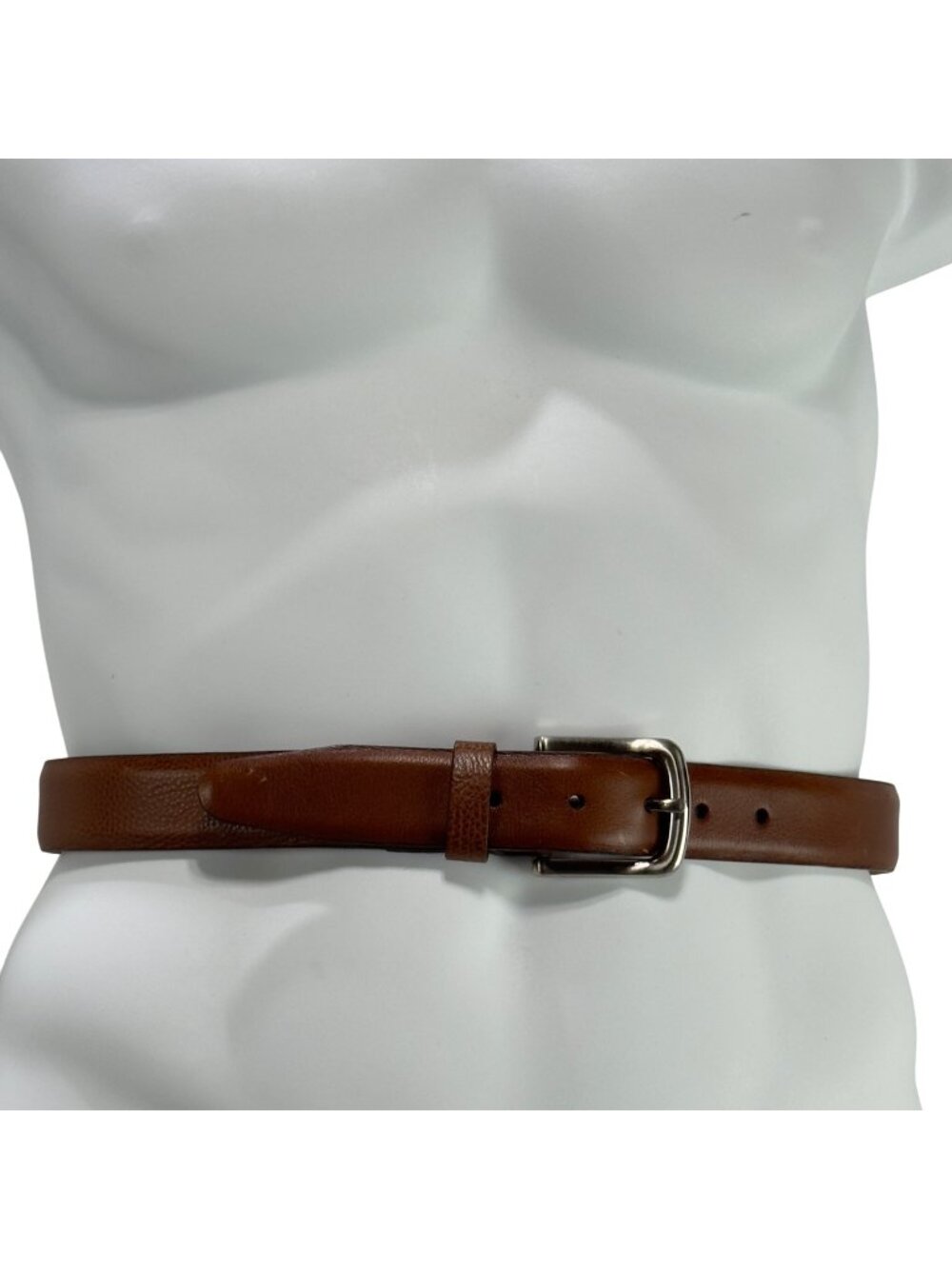 Full Grain Brown Leather Belt With Nubuck Lining & Metal Buckle - Size 34 - Made
